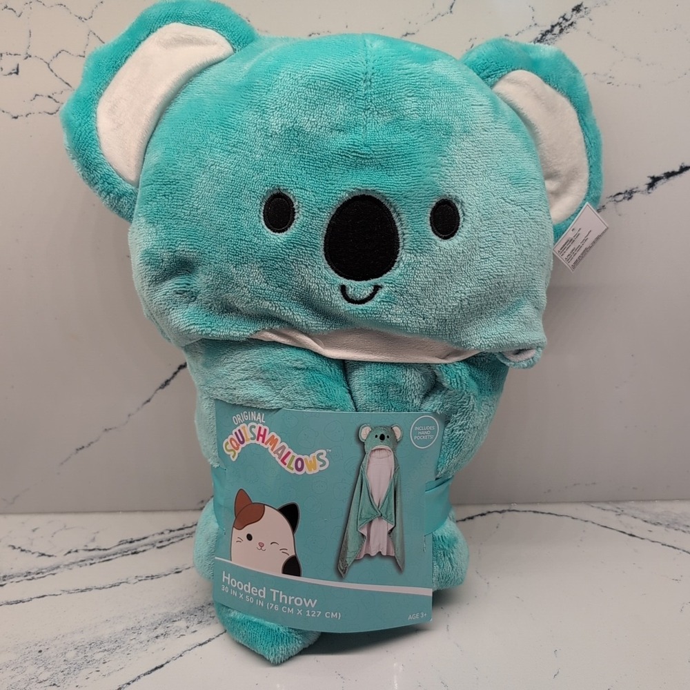 Squishmallows Kevin the Koala Hooded Throw Teal Throw Blanket with Pockets NEW